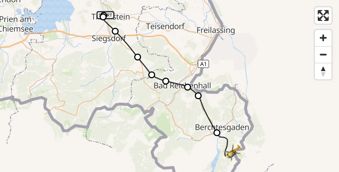 Flugroute Rettungshubschrauber Traunstein Hospital - Schönau a.Königssee, 22 Juli 2026, 15:45