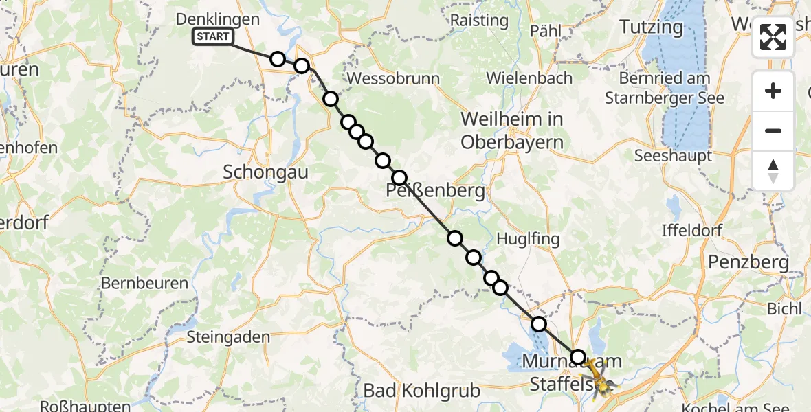 Flugroute Rettungshubschrauber Denklingen - Murnau a.Staffelsee, 22 Juli 2026, 15:54