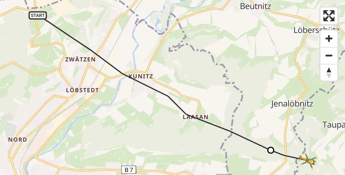 Flugroute Rettungshubschrauber Jena - Bürgel, 22 Juli 2026, 16:00