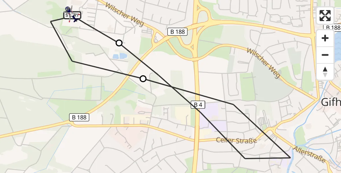 Flugroute Polizeihubschrauber Gifhorn Bundespolizei Hubschrauberlandeplatz - Gifhorn Bundespolizei Hubschrauberlandeplatz, 22 Juli 2026, 16:15