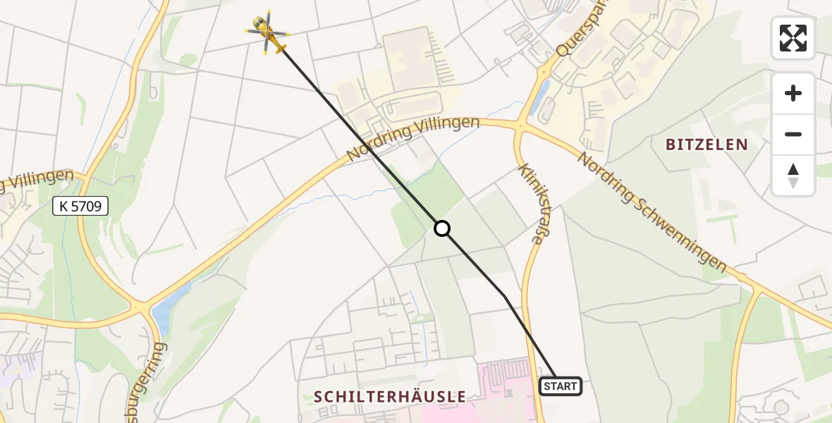 Flugroute Ambulanzhubschrauber DRF Air Rescue Station Villingen-Schwenningen Hubschrauberlandeplatz (Christoph 11) - Villingen-Schwenningen, 22 Juli 2026, 16:25