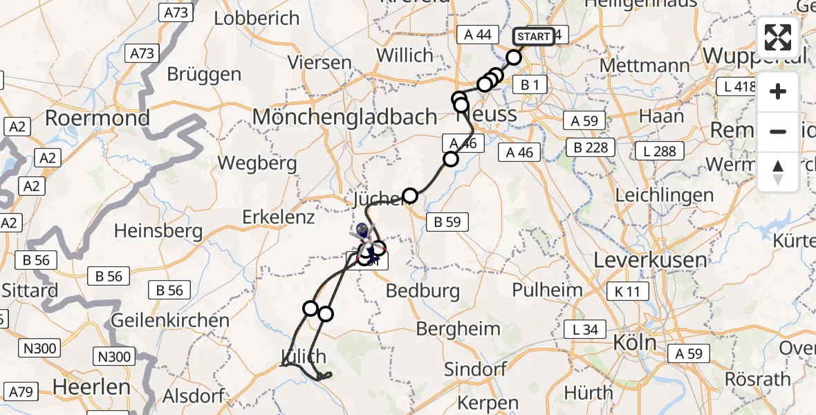 Flugroute Polizeihubschrauber Düsseldorf Flughafen - Jüchen, 22 Juli 2026, 16:29