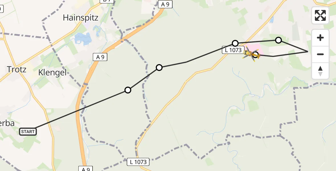Flugroute Rettungshubschrauber Serba - Eisenberg Forest Rudolf Elle Hospital, 22 Juli 2026, 16:31