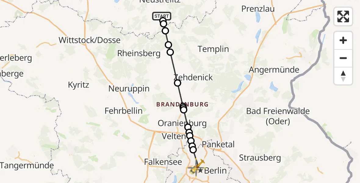 Flugroute Rettungshubschrauber Neustrelitz - Berlin, 22 Juli 2026, 16:36