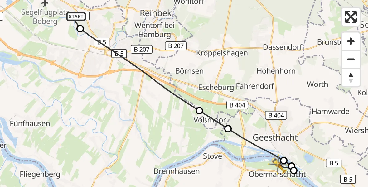 Flugroute Ambulanzhubschrauber Christoph Hansa ADAC Hubschrauberlandeplatz - Marschacht, 22 Juli 2026, 16:37
