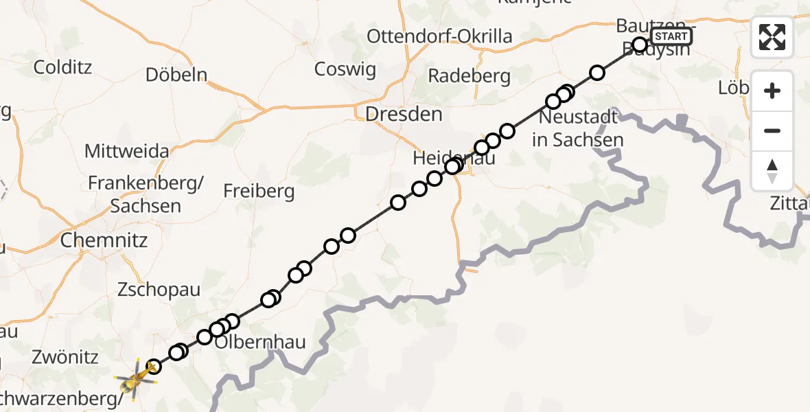 Flugroute Rettungshubschrauber Bautzen - Annaberg-Buchholz, 22 Juli 2026, 16:49