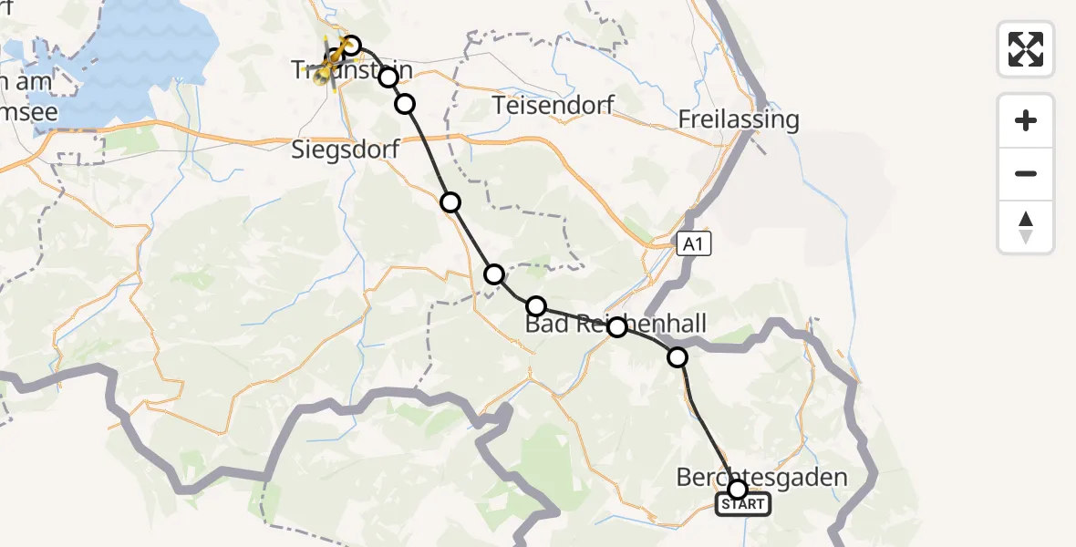 Flugroute Rettungshubschrauber Schönau a.Königssee - Traunstein Hospital, 22 Juli 2026, 16:51