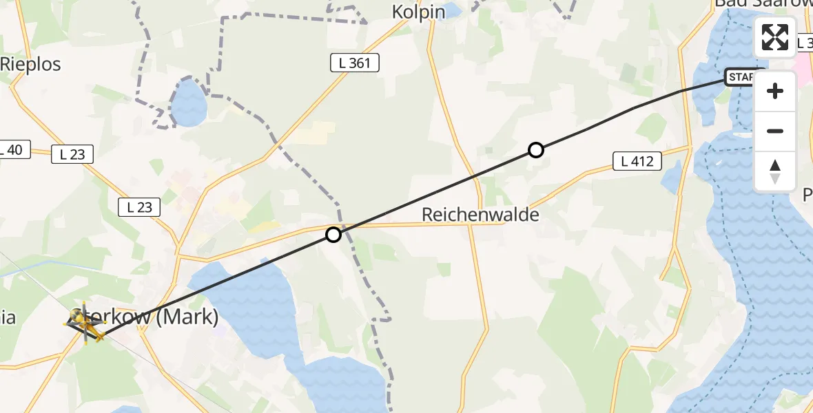 Flugroute Rettungshubschrauber Bad Saarow - Storkow (Mark), 22 Juli 2026, 16:58