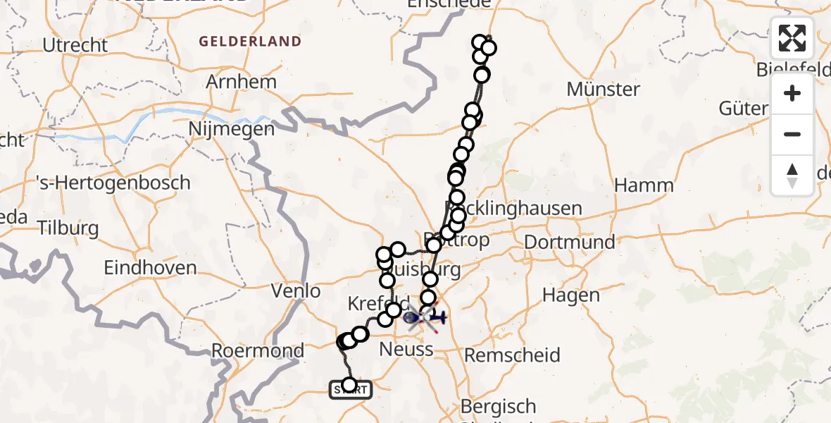 Flugroute Polizeihubschrauber Erkelenz - Düsseldorf Flughafen, 22 Juli 2026, 17:03