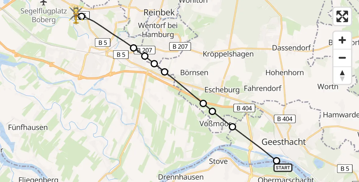 Flugroute Ambulanzhubschrauber Marschacht - Christoph Hansa ADAC Hubschrauberlandeplatz, 22 Juli 2026, 17:04