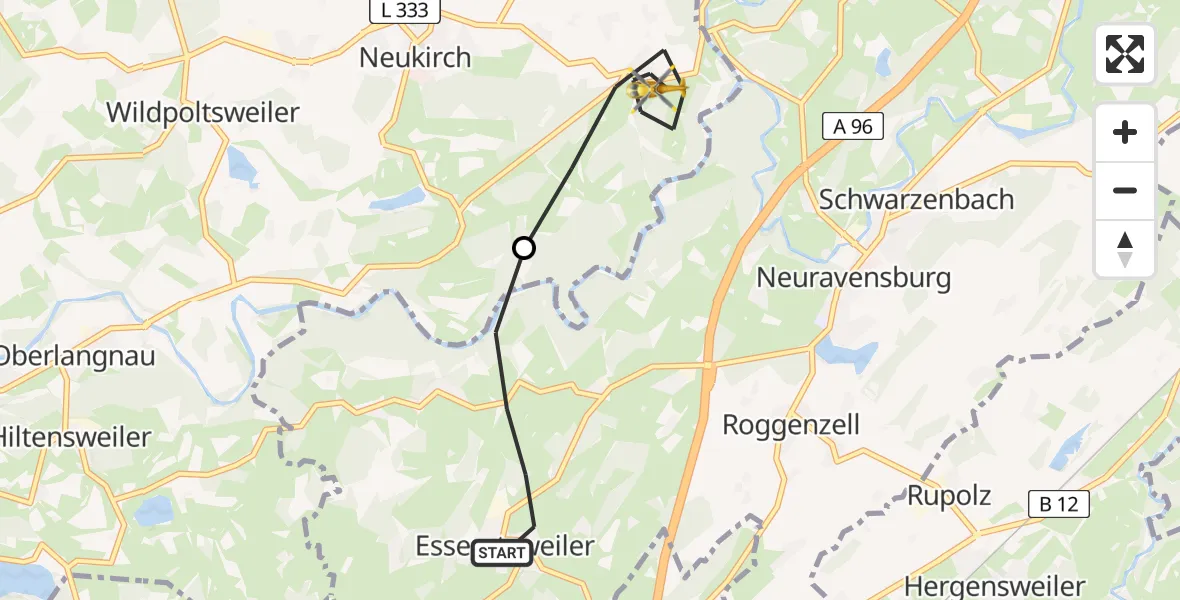 Flugroute Rettungshubschrauber Achberg - Neukirch, 22 Juli 2026, 17:08