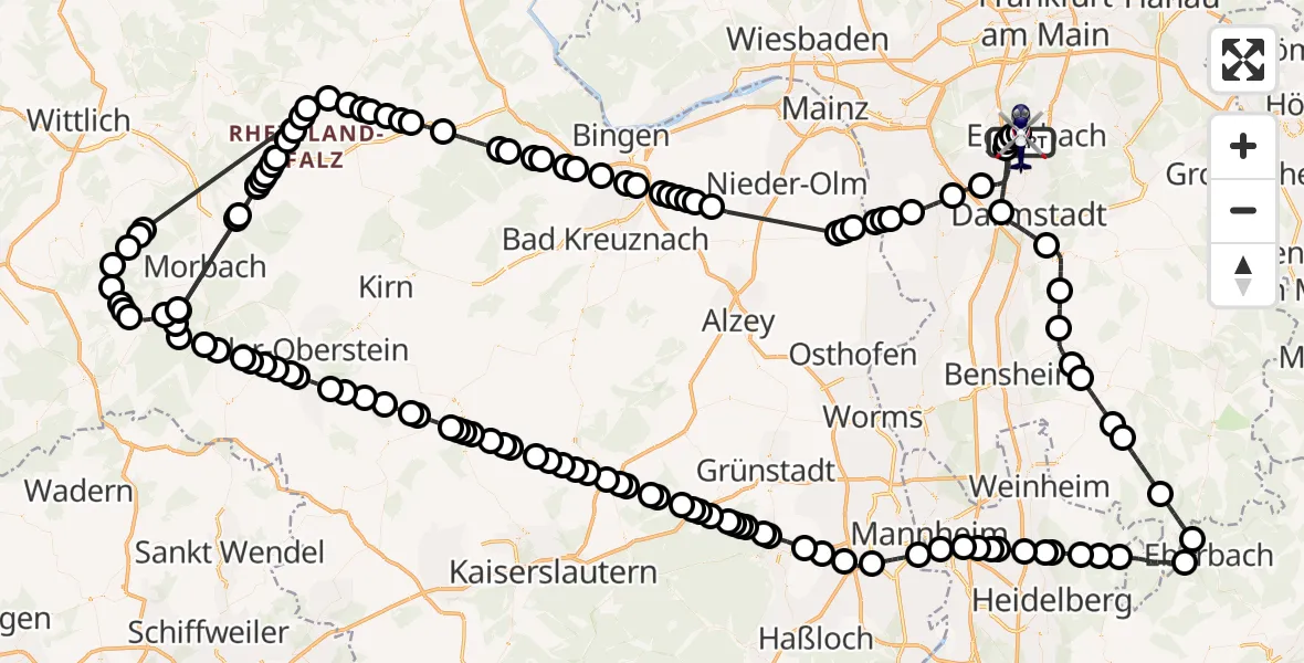 Flugroute Polizeihubschrauber Flughafen Frankfurt-Egelsbach - Flughafen Frankfurt-Egelsbach, 22 Juli 2026, 17:09