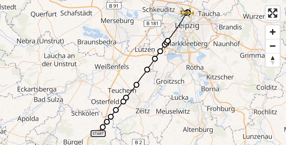 Flugroute Rettungshubschrauber Eisenberg - Sankt Georg Hospital Leipzig Reserve, 22 Juli 2026, 17:09