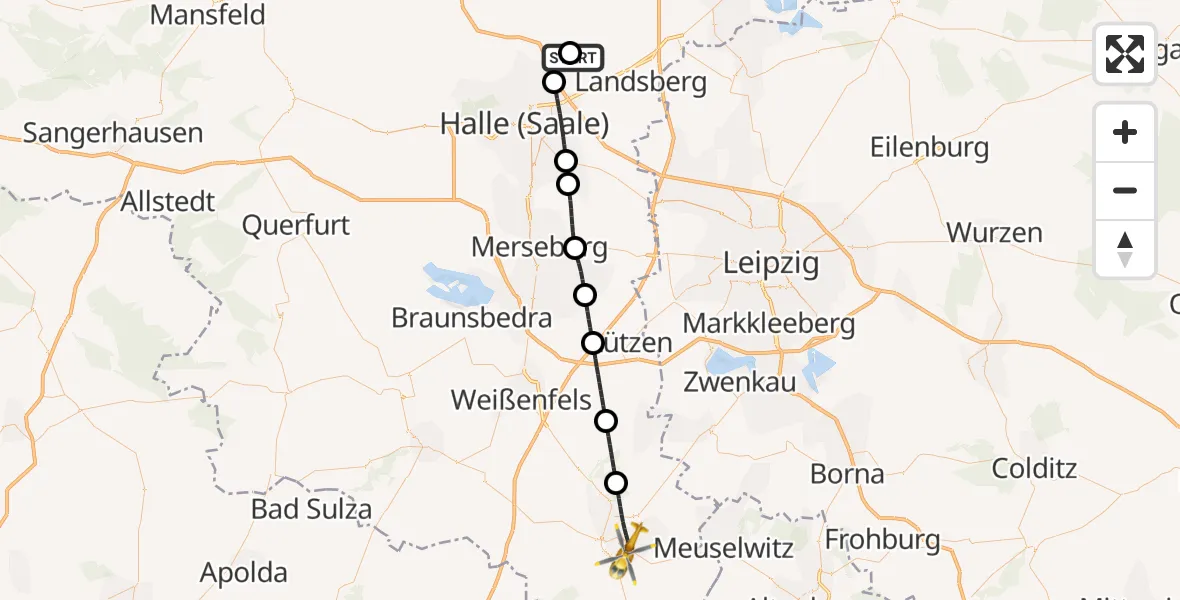Flugroute Rettungshubschrauber Halle-Oppin Flugplatz - Zeitz, 22 Juli 2026, 17:18