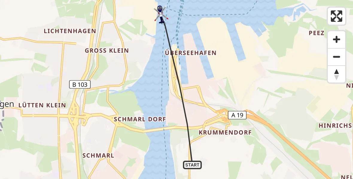 Flugroute Polizeihubschrauber Rostock - Rostock, 22 Juli 2026, 17:25