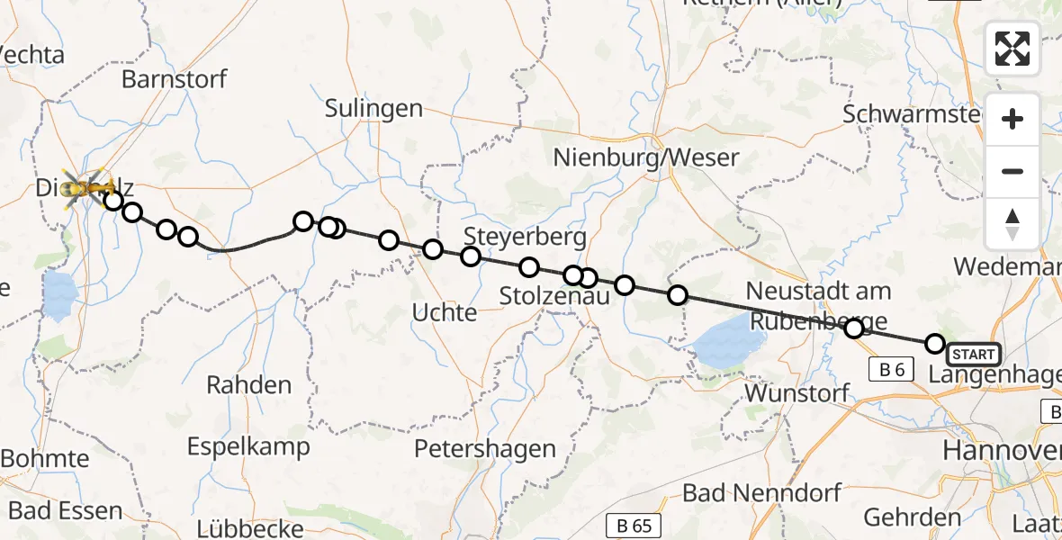 Flugroute Rettungshubschrauber Flughafen Hannover - Diepholz, 22 Juli 2026, 17:29