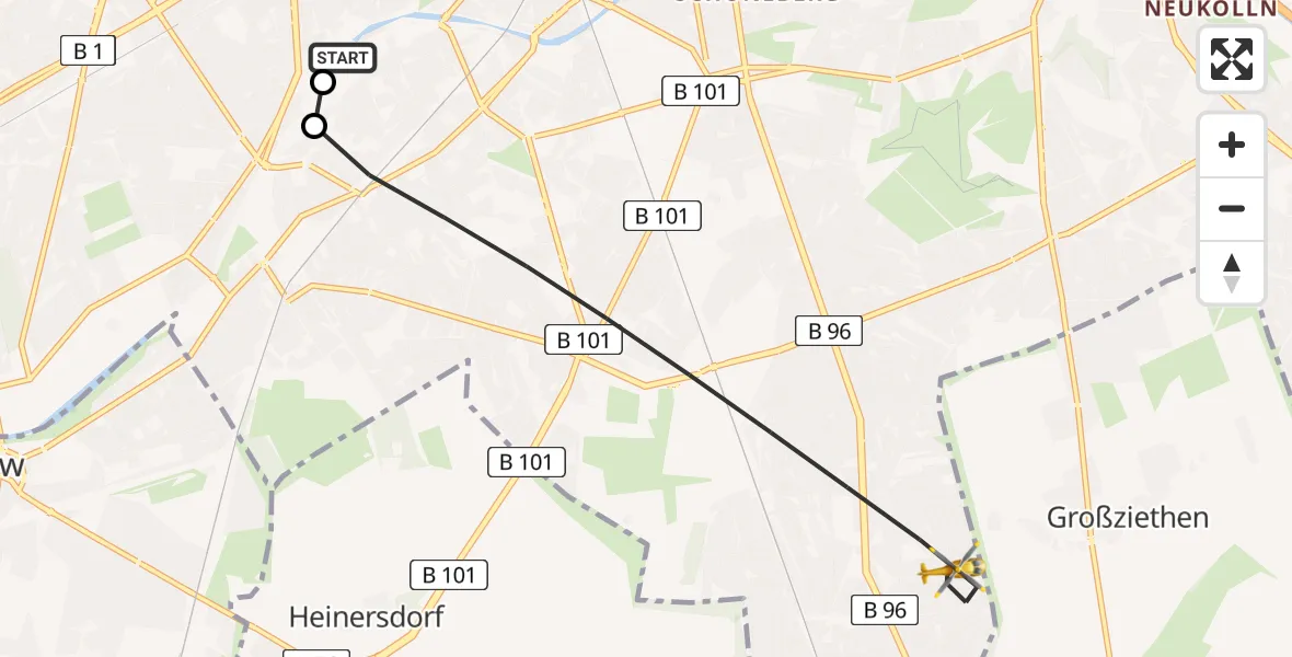 Flugroute Rettungshubschrauber Charité Clinic Benjamin Franklin Campus - Berlin, 22 Juli 2026, 17:35