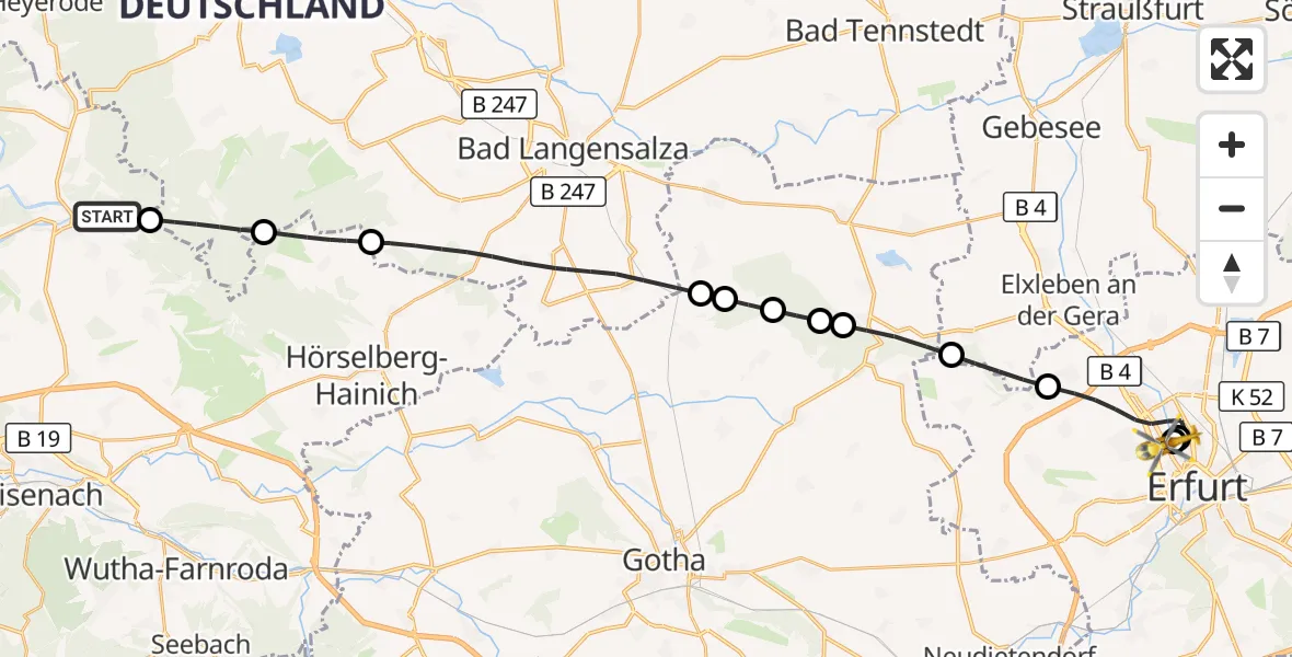 Flugroute Rettungshubschrauber Amt Creuzburg - Helios Clinic Erfurt, 22 Juli 2026, 17:44