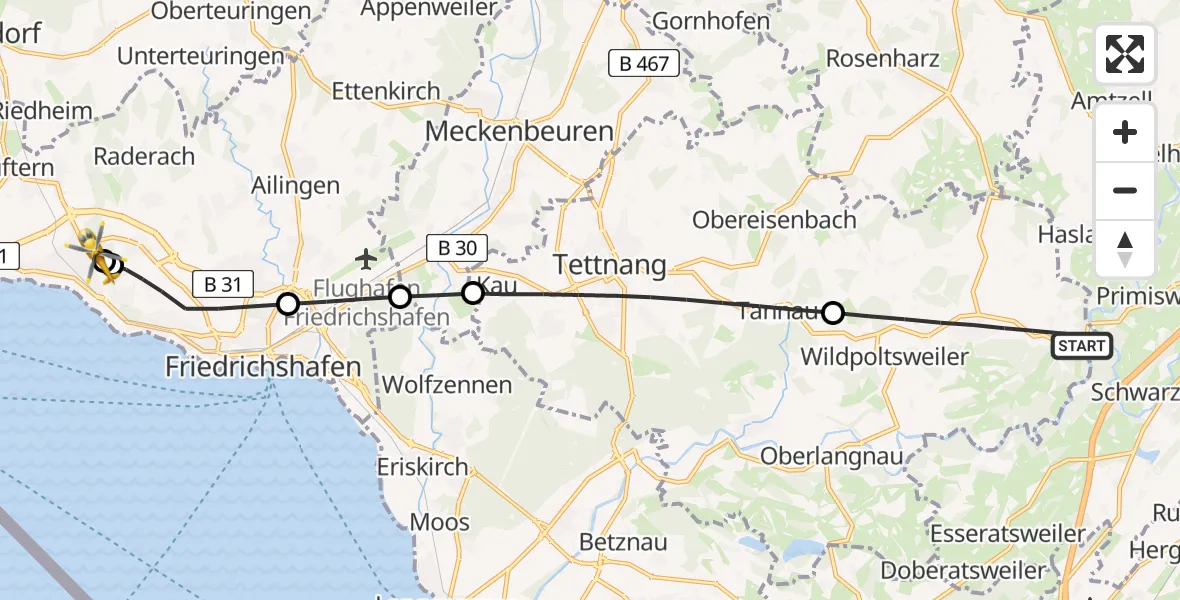 Flugroute Rettungshubschrauber Neukirch - Friedrichshafen Hospital, 22 Juli 2026, 17:48