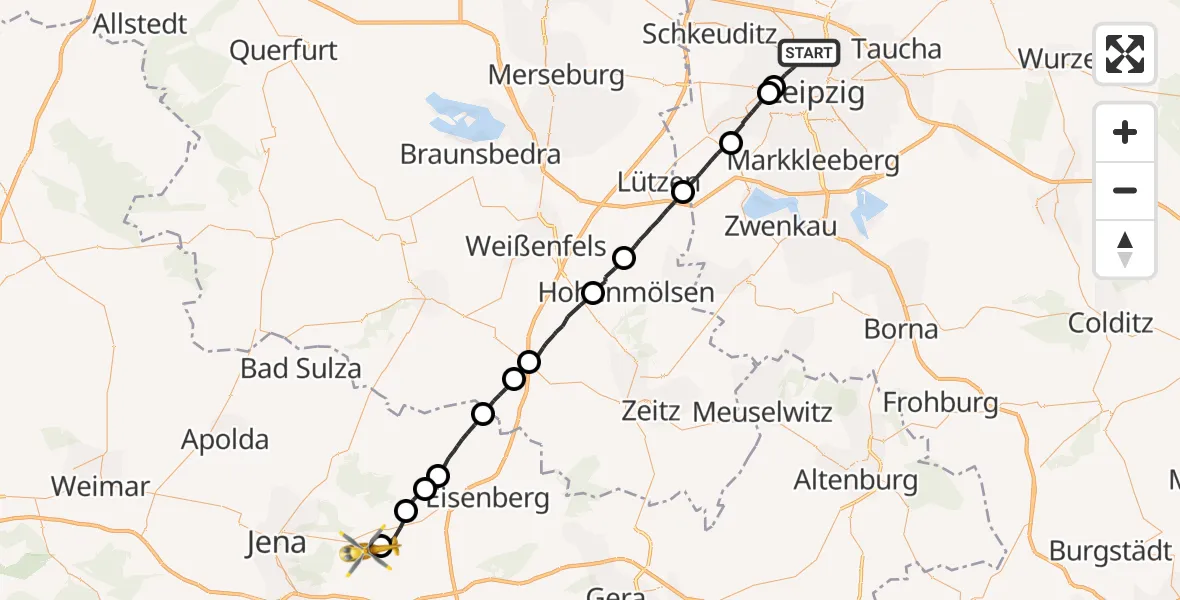 Flugroute Rettungshubschrauber Leipzig - Schöngleina, 22 Juli 2026, 17:49