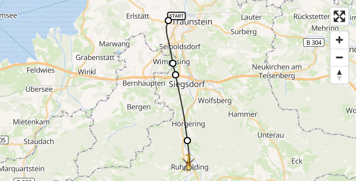 Flugroute Rettungshubschrauber Traunstein Hospital - Ruhpolding, 22 Juli 2026, 17:52