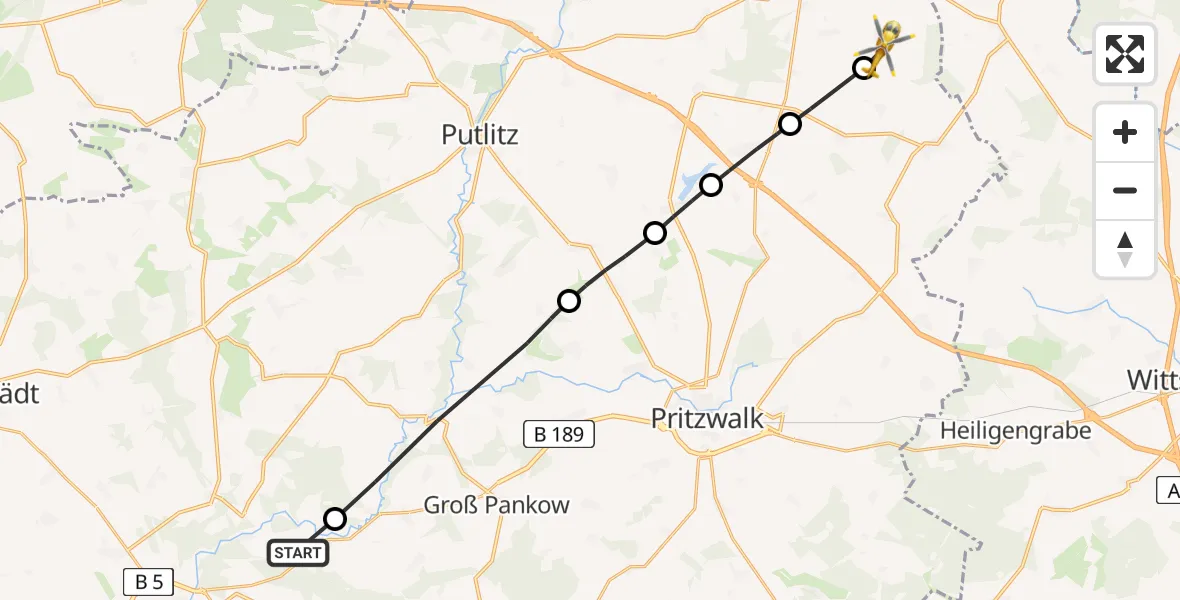 Flugroute Rettungshubschrauber Perleberg - Meyenburg, 22 Juli 2026, 18:03
