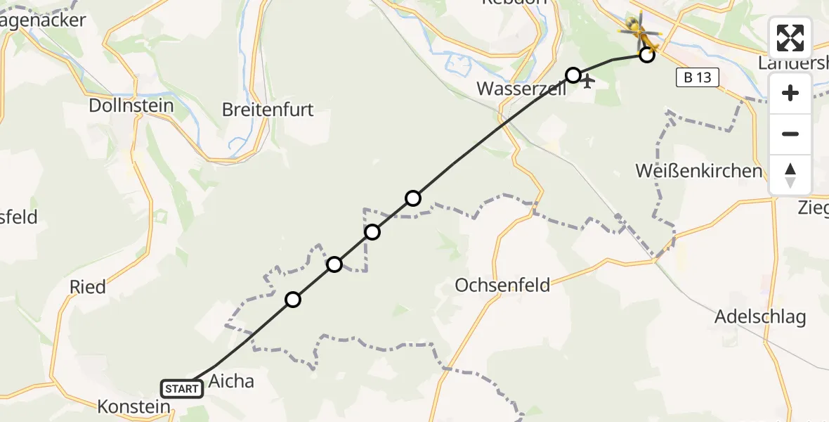 Flugroute Rettungshubschrauber Wellheim - Eichstätt, 22 Juli 2026, 18:05