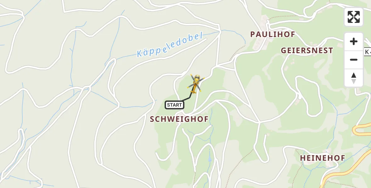 Flugroute Ambulanzhubschrauber Bollschweil - Bollschweil, 22 Juli 2026, 18:12