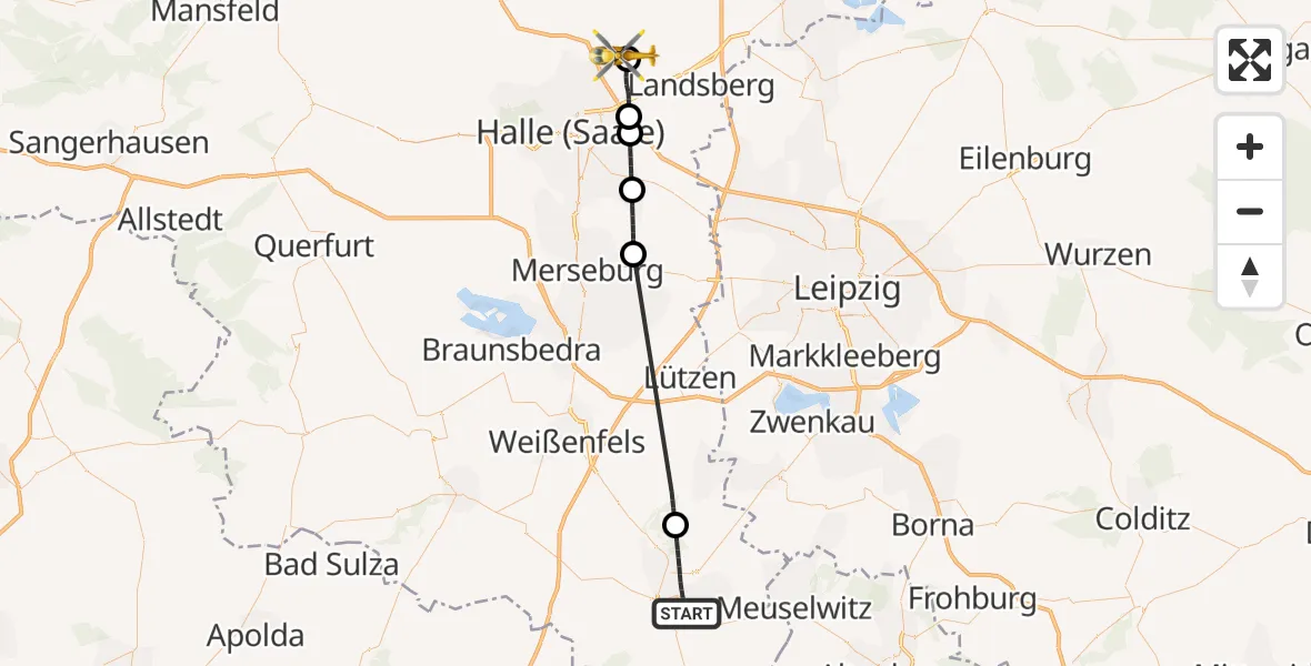 Flugroute Rettungshubschrauber Zeitz - Halle-Oppin Flugplatz, 22 Juli 2026, 18:16