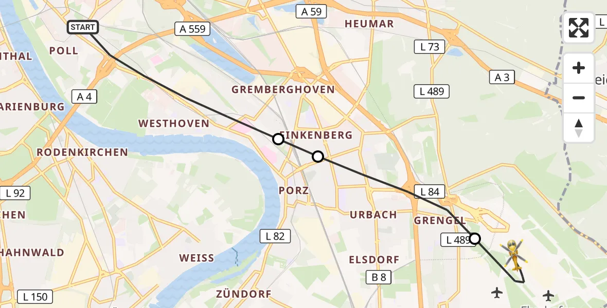 Flugroute Rettungshubschrauber Köln - Köln Bonn Flughafen, 22 Juli 2026, 18:27