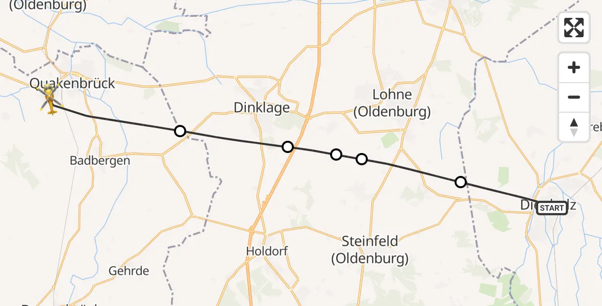 Flugroute Rettungshubschrauber Diepholz - Quakenbrück, 22 Juli 2026, 18:36