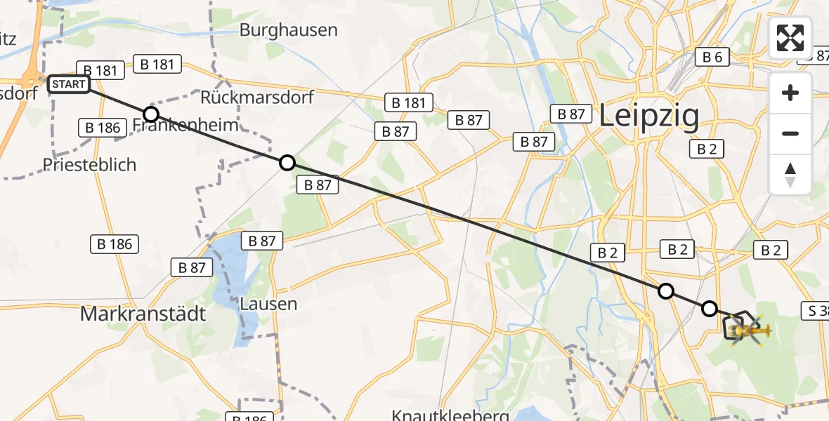 Flugroute Rettungshubschrauber Schkeuditz - Leipzig, 22 Juli 2026, 18:43