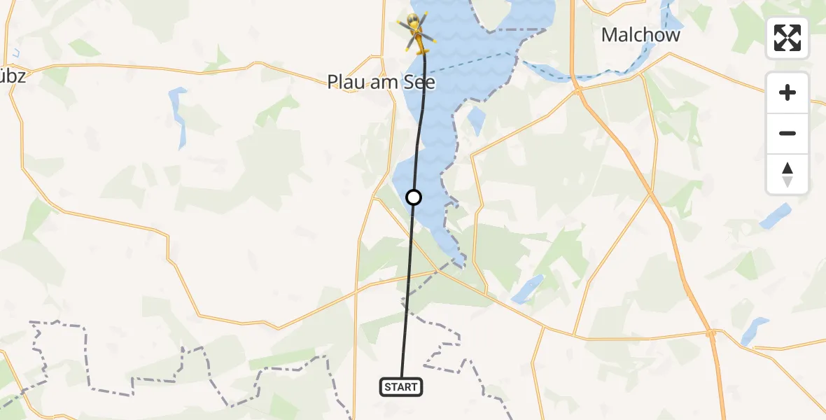 Flugroute Rettungshubschrauber Ganzlin - Plau am See, 22 Juli 2026, 18:48