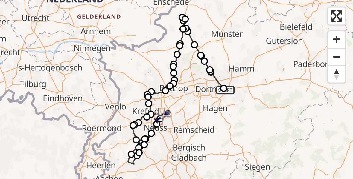 Flugroute Polizeihubschrauber Dortmund Flughafen - Düsseldorf Flughafen, 22 Juli 2026, 18:51