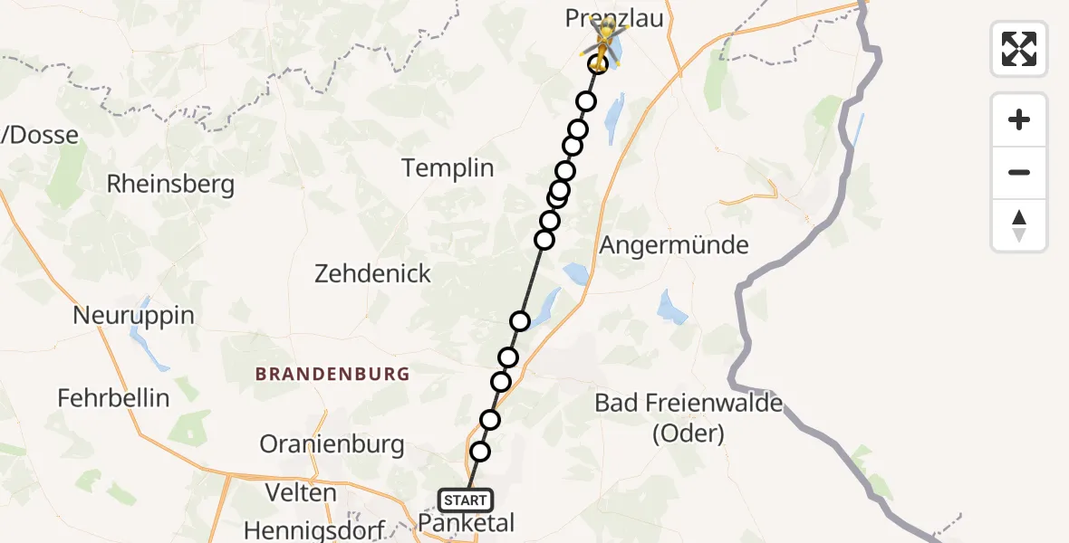 Flugroute Rettungshubschrauber Bernau bei Berlin - Nordwestuckermark, 22 Juli 2026, 18:58