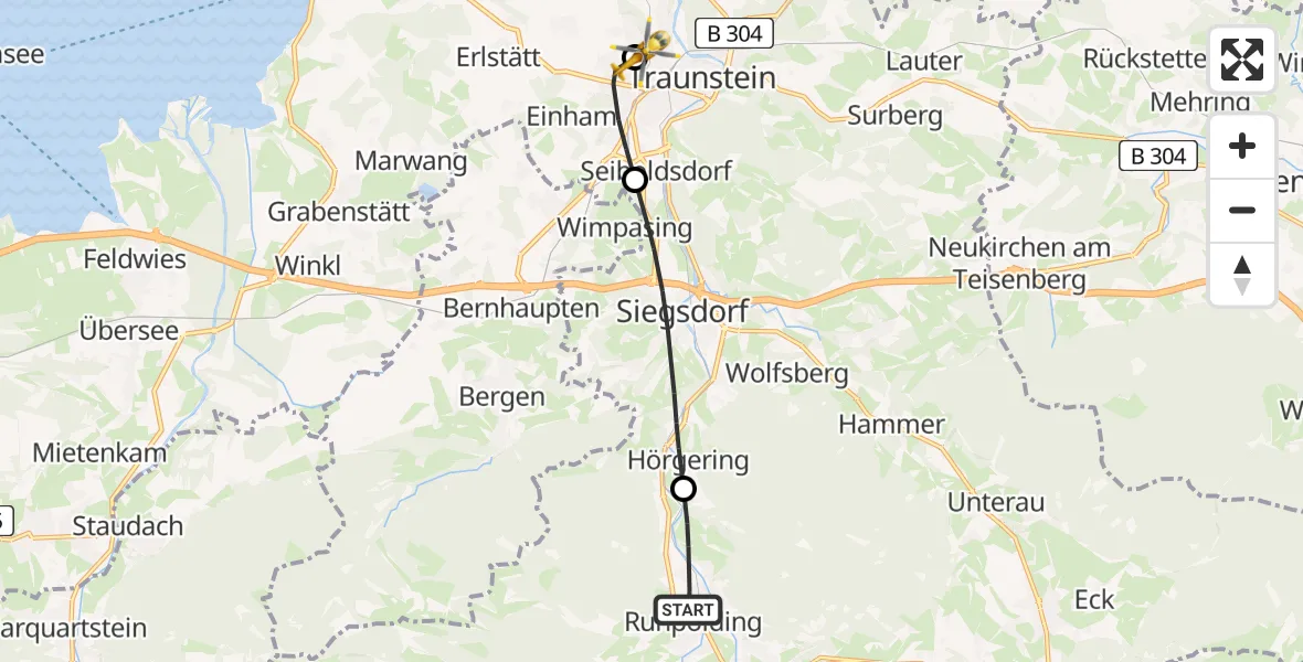 Flugroute Rettungshubschrauber Ruhpolding - Traunstein Hospital, 22 Juli 2026, 19:23