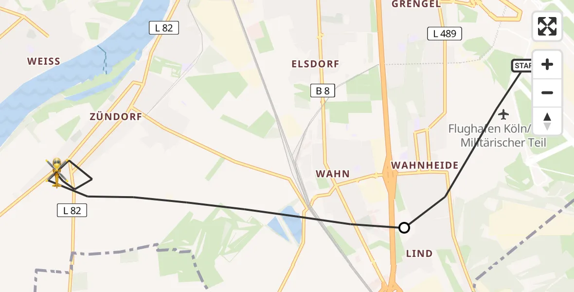 Flugroute Ambulanzhubschrauber Köln Bonn Flughafen - Köln, 22 Juli 2026, 19:34