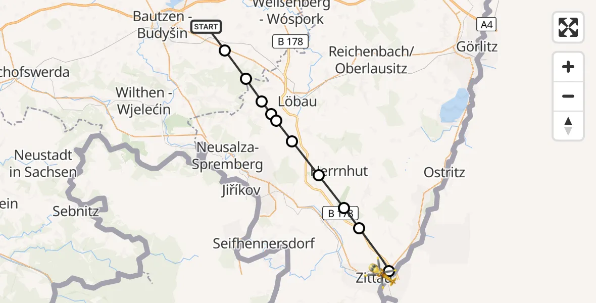 Flugroute Rettungshubschrauber Kubschütz - Zittau, 22 Juli 2026, 19:35