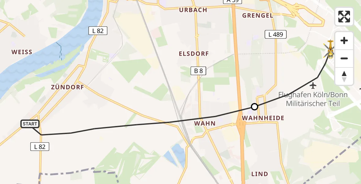 Flugroute Ambulanzhubschrauber Köln - Köln Bonn Flughafen, 22 Juli 2026, 20:03