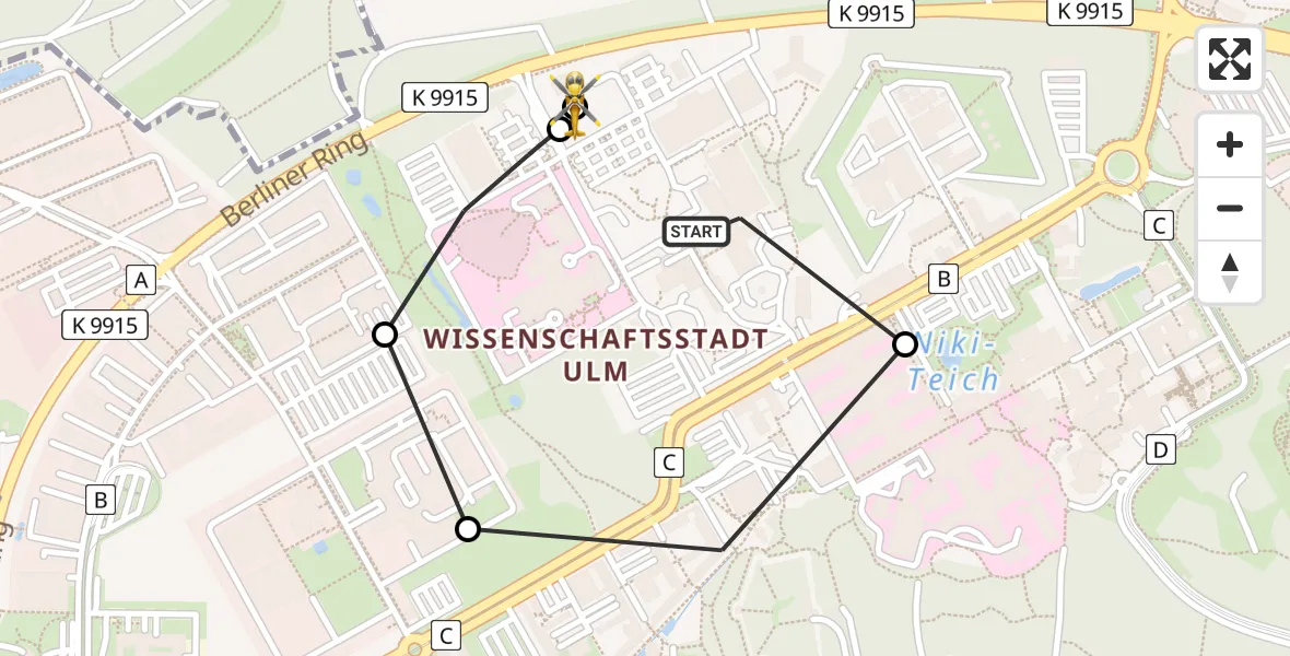 Flugroute Rettungshubschrauber Ulm Military Hospital Emergency - ADAC Air Rescue Station Ulm (Christoph 22), 22 Juli 2026, 20:16
