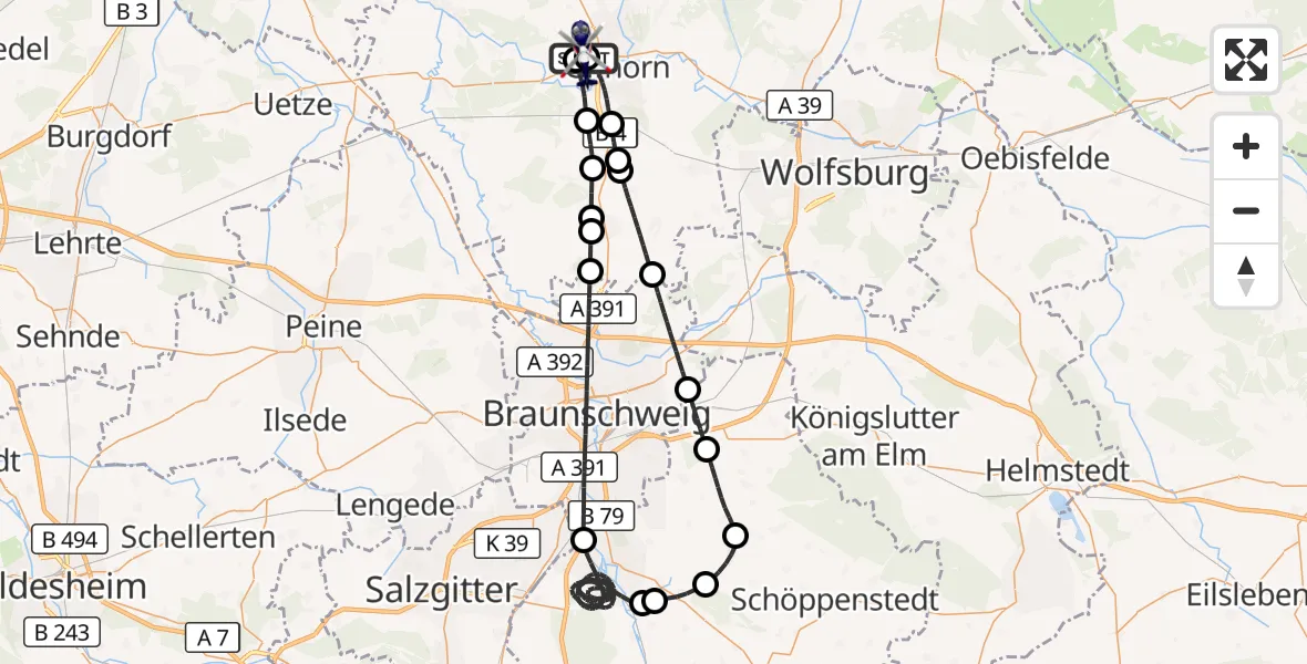 Flugroute Polizeihubschrauber Gifhorn Bundespolizei Hubschrauberlandeplatz - Gifhorn Bundespolizei Hubschrauberlandeplatz, 22 Juli 2026, 20:20