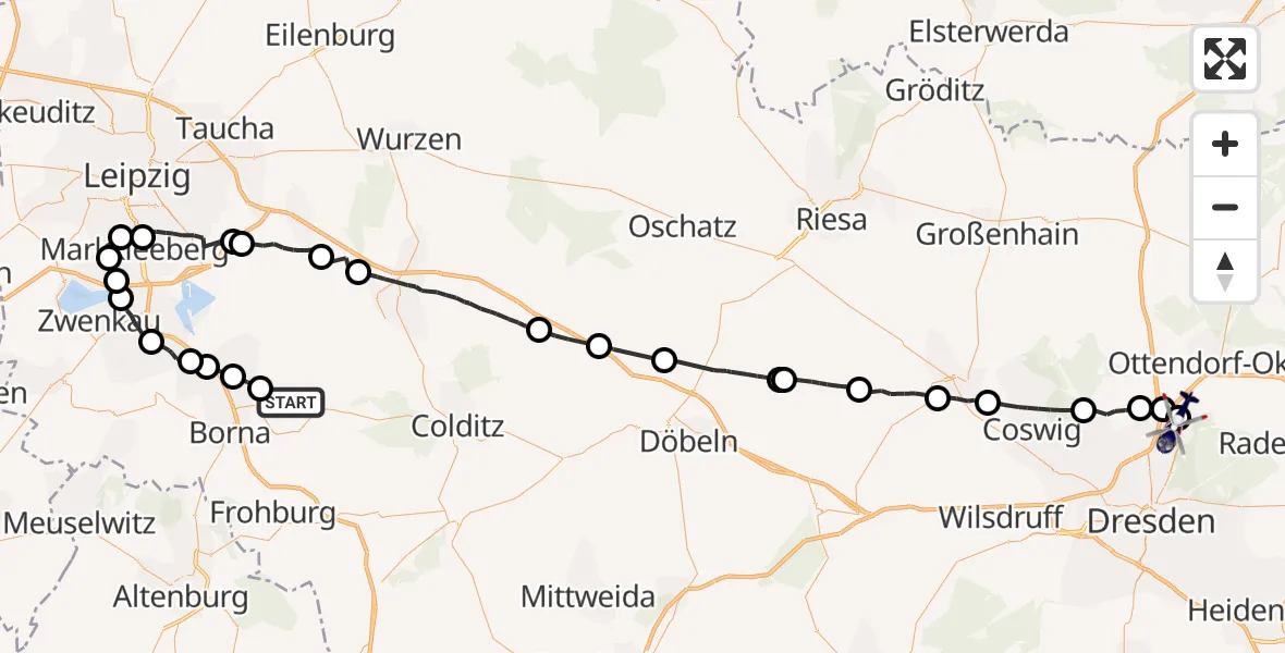 Flugroute Polizeihubschrauber Bad Lausick - Dresden Bundespolizei Hubschrauberlandeplatz, 22 Juli 2026, 20:33