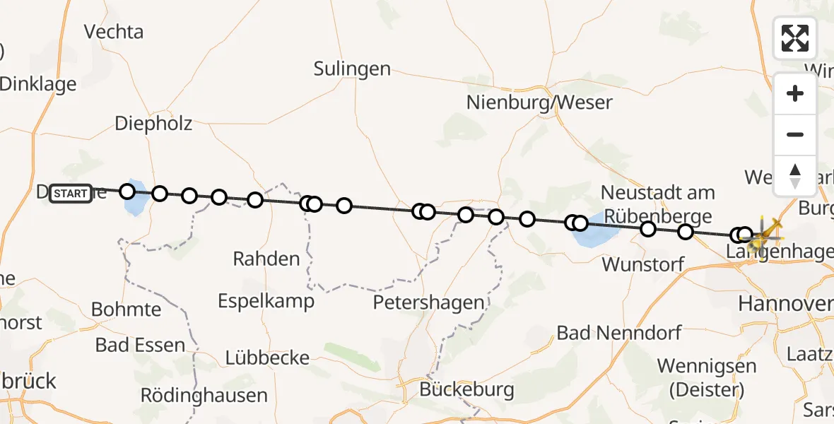 Flugroute Rettungshubschrauber Damme - Flughafen Hannover, 22 Juli 2026, 20:53