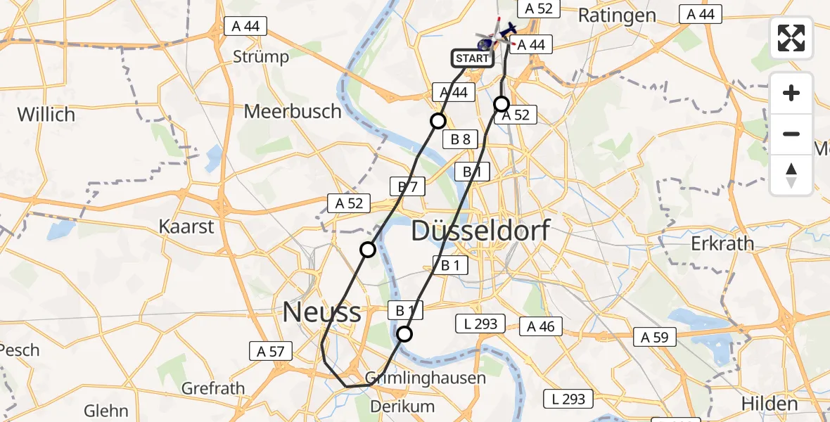 Flugroute Polizeihubschrauber Düsseldorf Flughafen - Düsseldorf Flughafen, 22 Juli 2026, 21:19