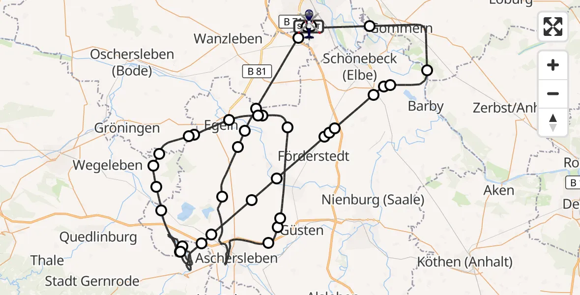 Flugroute Polizeihubschrauber Magdeburg City Flugplatz - Magdeburg City Flugplatz, 22 Juli 2026, 22:23