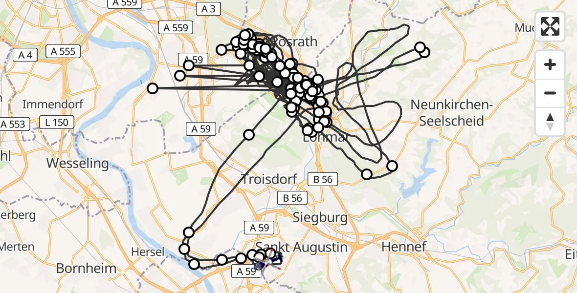 Flugroute Polizeihubschrauber Bonn-Hangelar Flugplatz - Bonn-Hangelar Flugplatz, 22 Juli 2026, 22:33