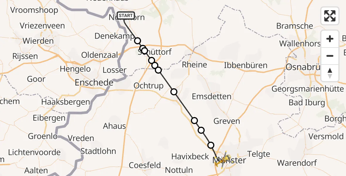 Flugroute Ambulanzhubschrauber Nordhorn - Münster, 22 Juli 2026, 22:42