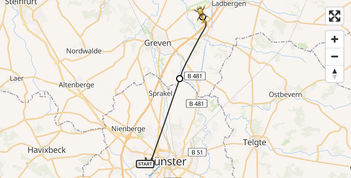 Flugroute Ambulanzhubschrauber Münster - Christoph  Westfalen-ADAC, 22 Juli 2026, 23:40