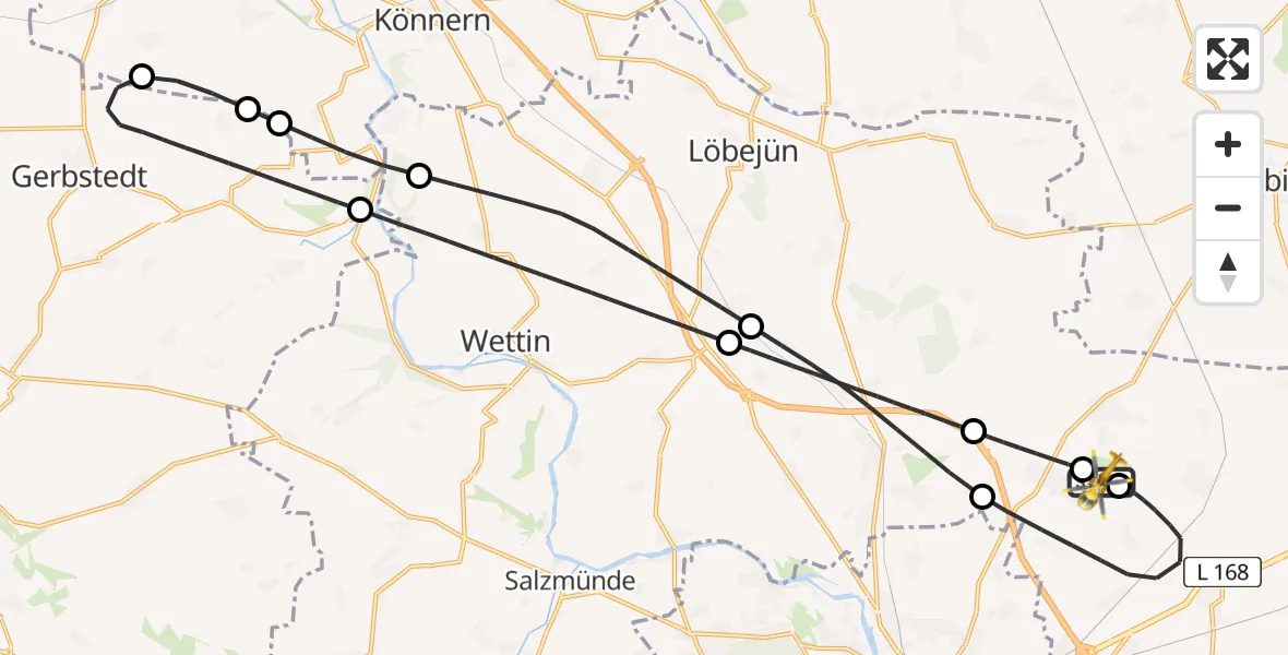 Flugroute Rettungshubschrauber Halle-Oppin Flugplatz - Halle-Oppin Flugplatz, 22 Juli 2026, 23:46