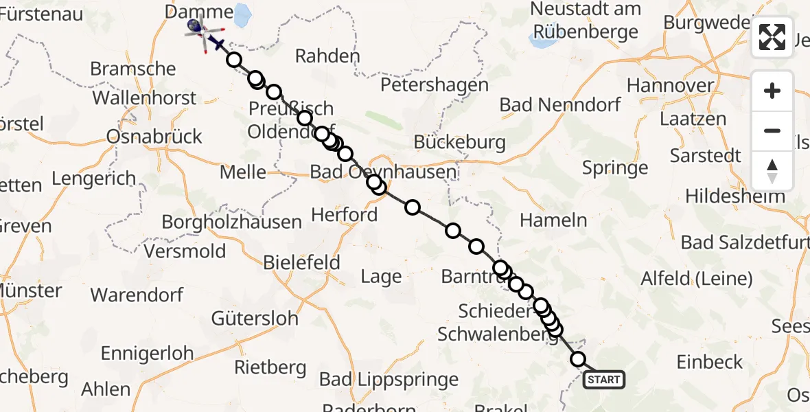 Flugroute Polizeihubschrauber Holzminden - Bohmte, 23 Juli 2026, 00:27